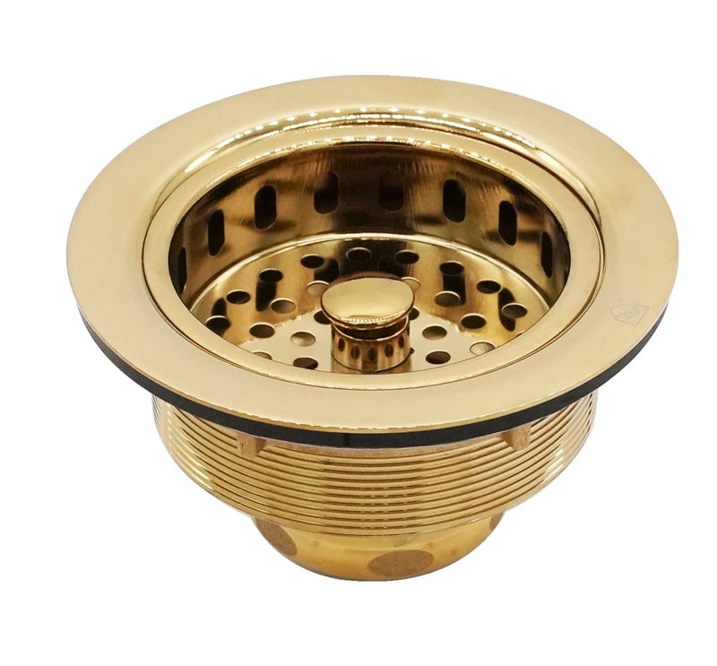 Westbrass D214-01 3-1/2" Post Style Large Kitchen Sink Basket Strainer, Polished Brass - Image 1